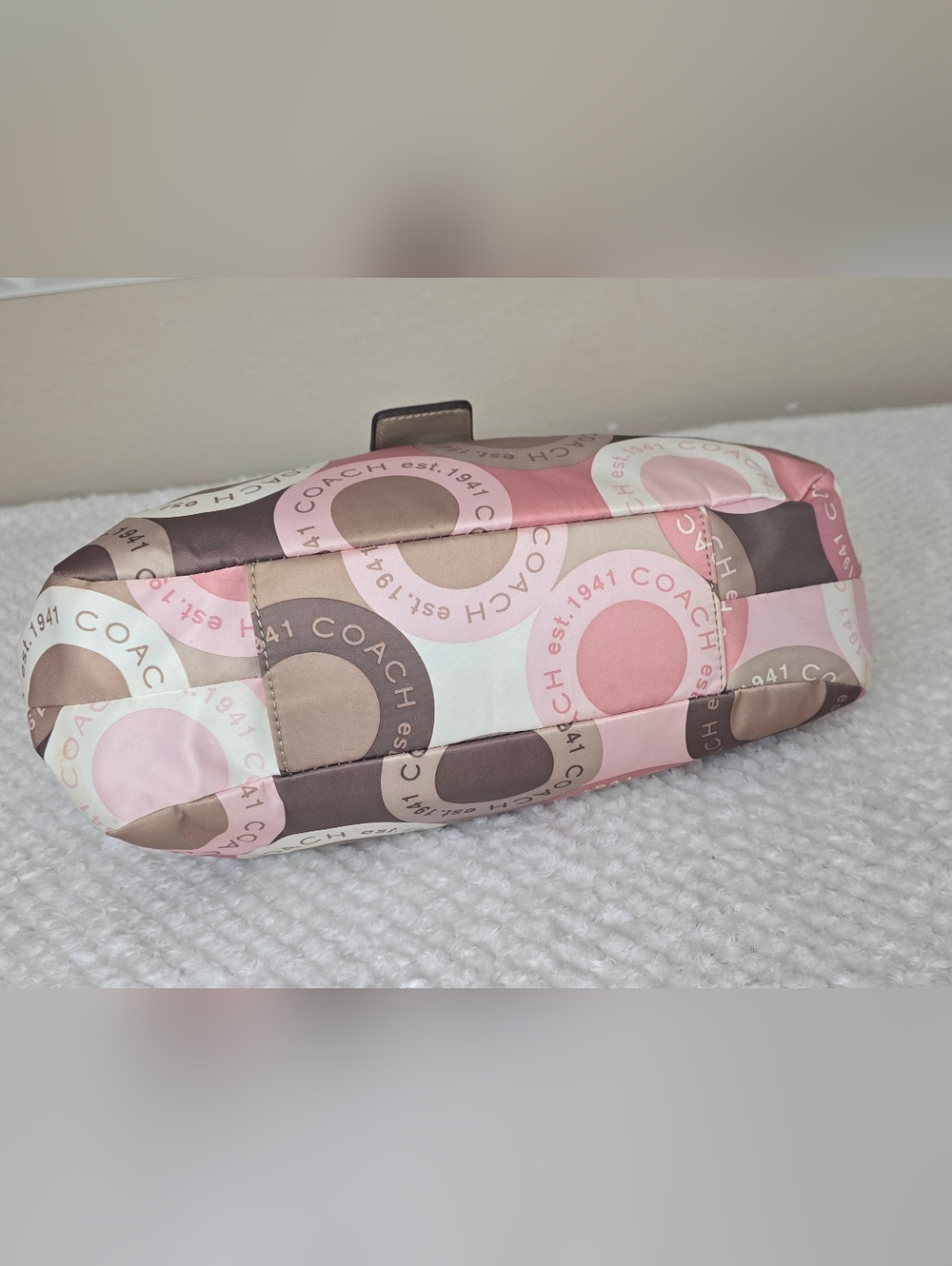 Coach Ashley Signature Circle Print Hobo Bag Pink Tan Canvas Leather Trim - Picture 10 of 12